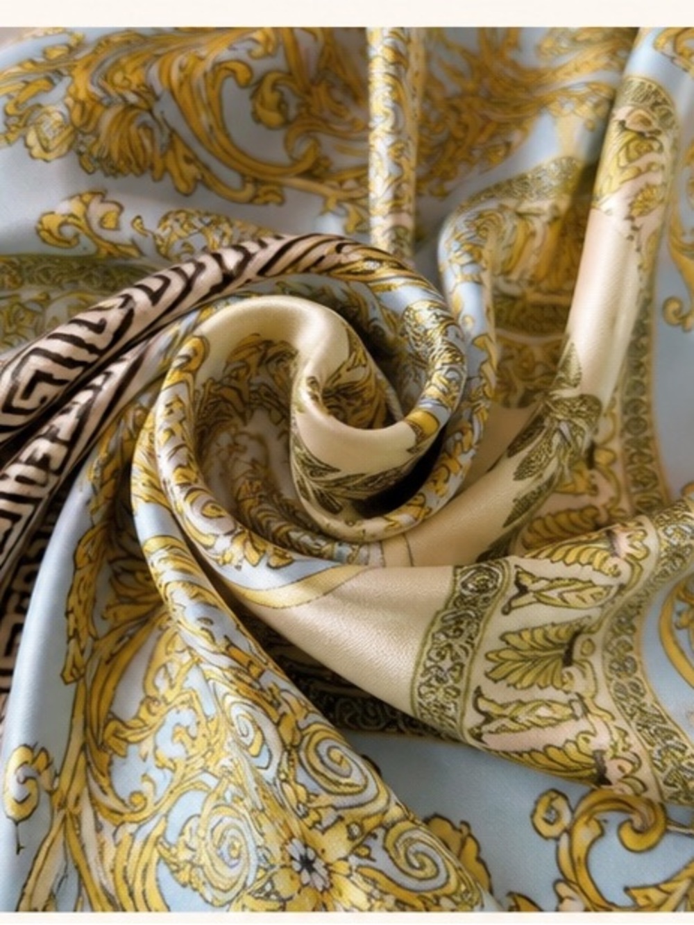 Luxury Blue & Gold Faux Silk Scarf - Picture 3 of 3
